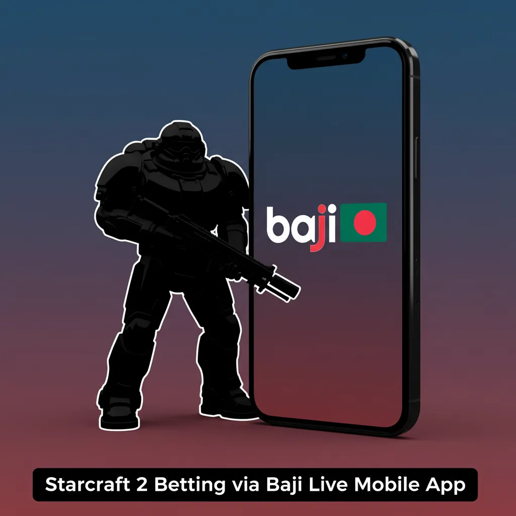 Smartphone showing Baji Live app with StarCraft II live odds and bet slip, deposit options bKash, Nagad, Rocket, bank card.